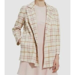 NWT Theory Womens Clairene Wool Jacket Retail $695 in Ivory Plaid Sz P